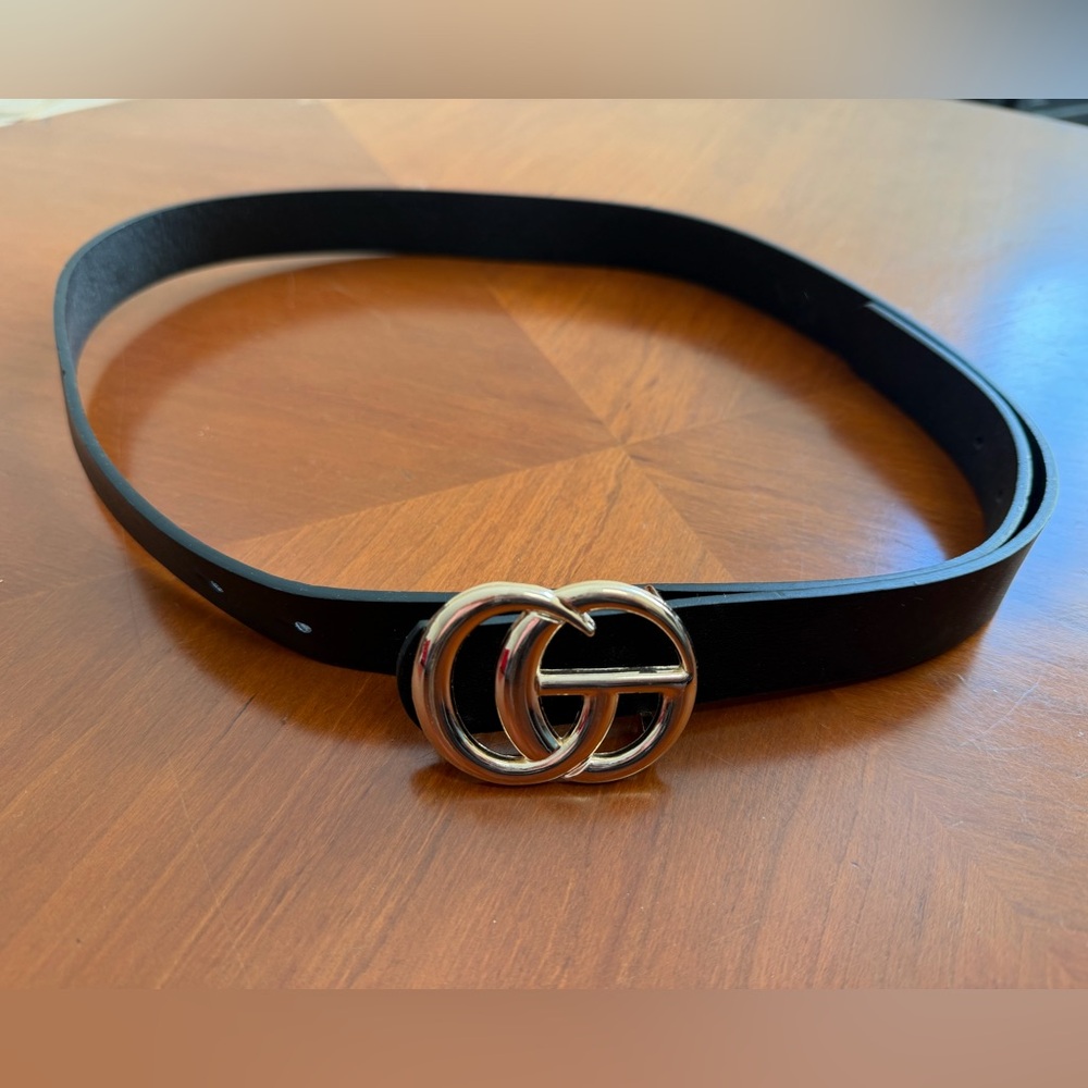 Black Leather Belt with Gold Buckle